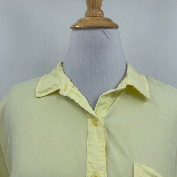 Ecothreads Shirt Women M Medium Yellow Button Up Pocket Short Sleeves Dropcut - Picture 5 of 13